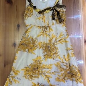 Aryeh Cream and Yellow Floral Dress with Brown Bow